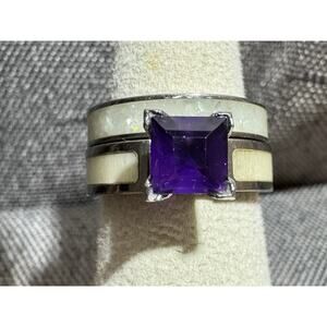 Custom Deer Antler Amethyst Engagement Ring Bridal Wedding Set SIZE 6